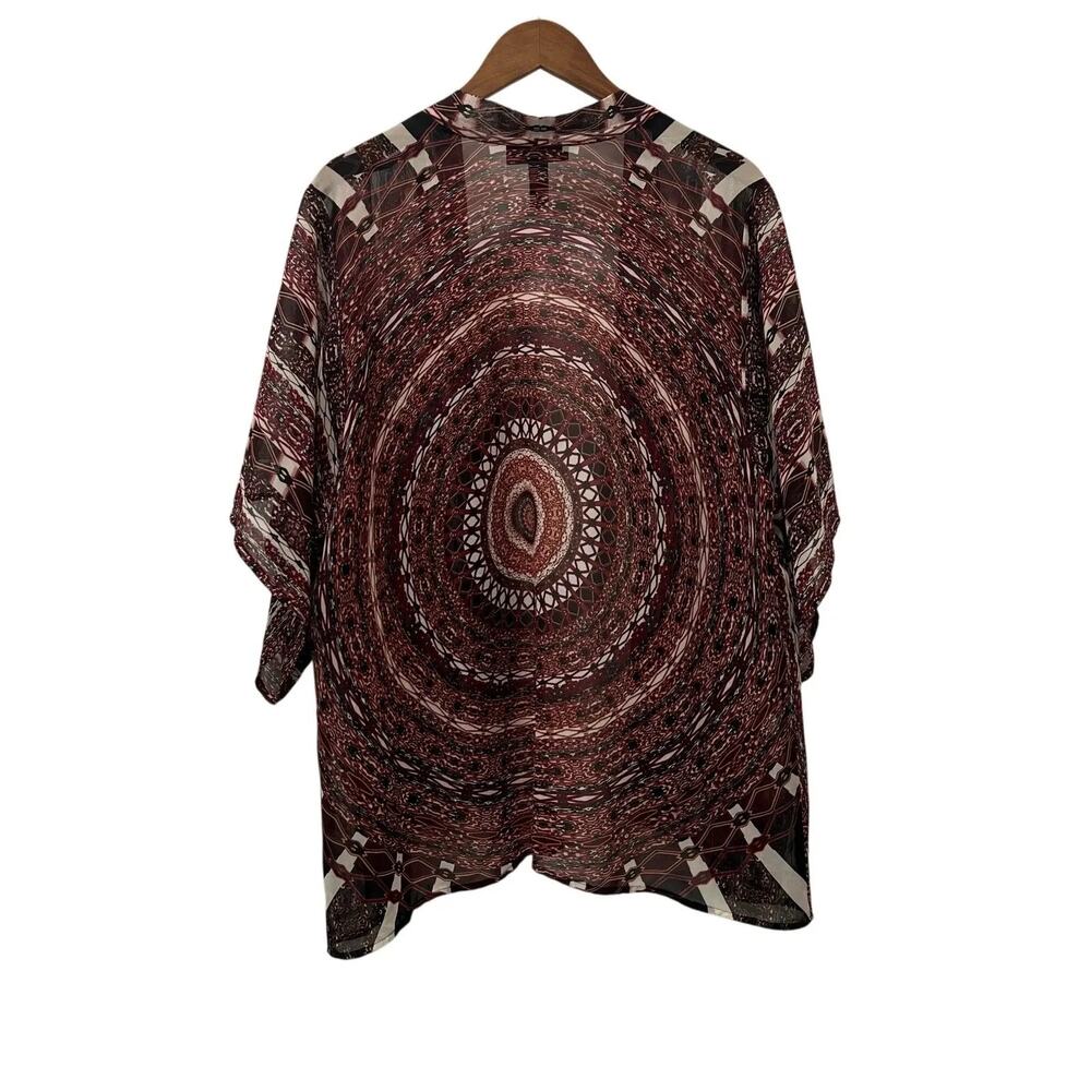 Wendy Bellissimo Kimono Blouse Womens S/M Red Geometric Sheer Chiffon Top